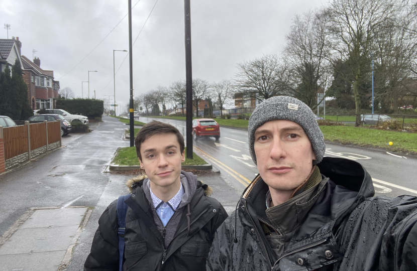 Cllr Dominic Stanford and Connor McCormack on Hagley Road West