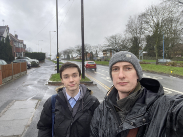 Cllr Dominic Stanford and Connor McCormack on Hagley Road West